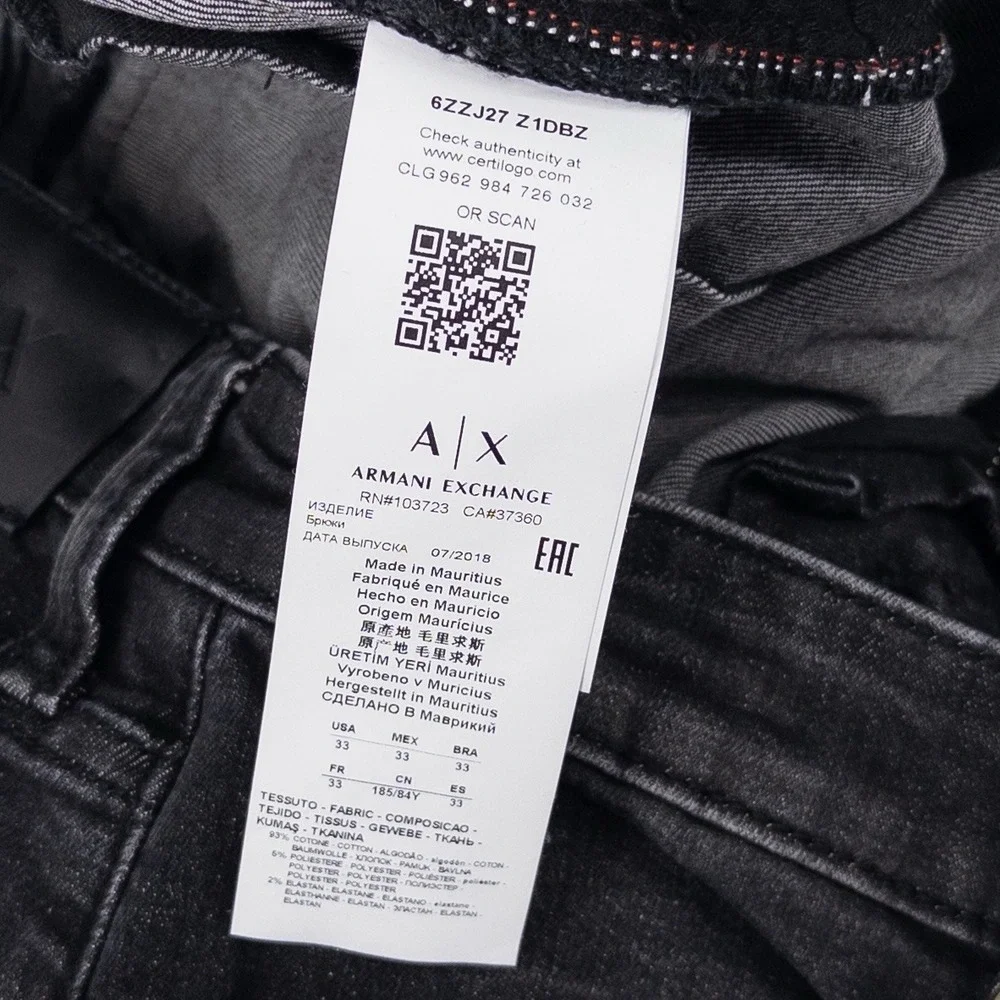 NWT Armani Exchange Mens 33x31 Black J27 Skinny Biker Moto‎ Jeans Stretch Denim